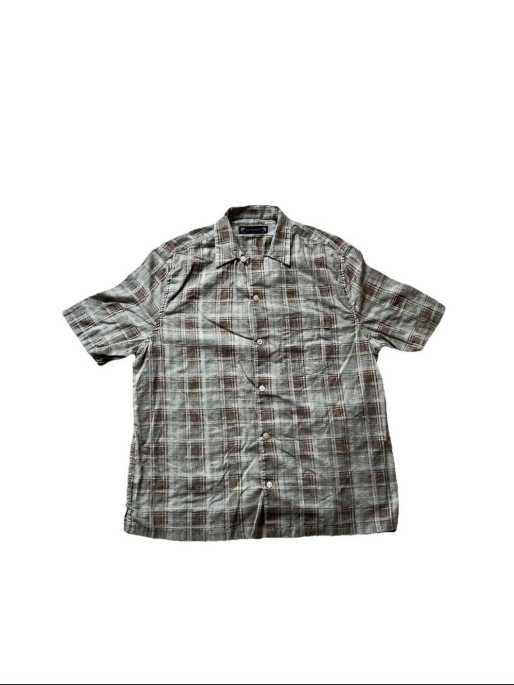 All Saints Men's Plaid Short Sleeve Loop Collar Button Up Shirt Size XL